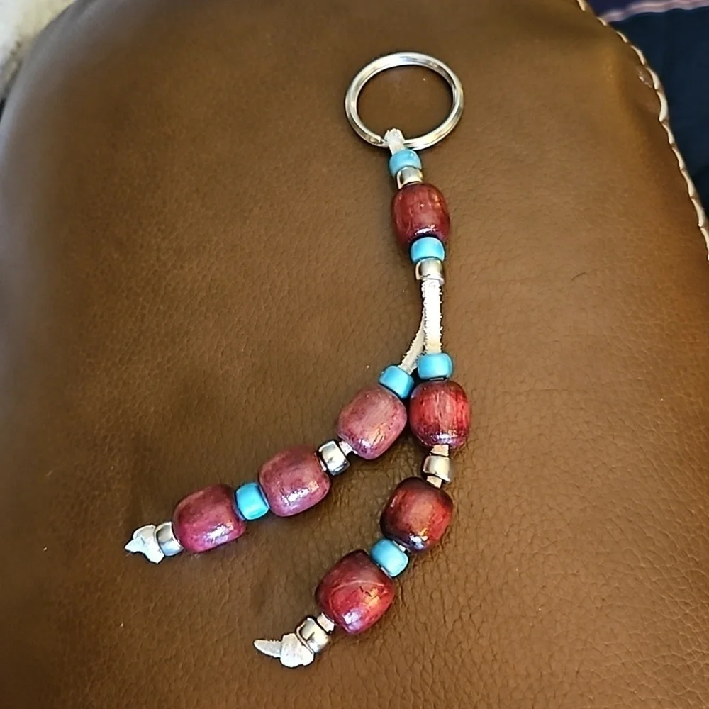 3/$20 Vintage 1980s Leather Wood Beaded Western Keyring